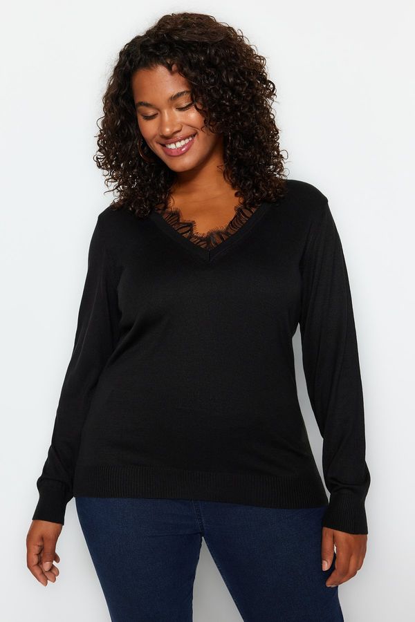 Trendyol Trendyol Curve Black Lace Detail Knitwear Sweater