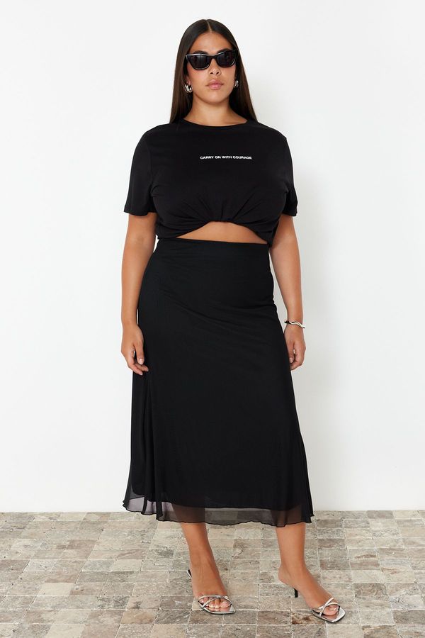 Trendyol Trendyol Curve Black Lined Tulle Maxi Knitted Skirt