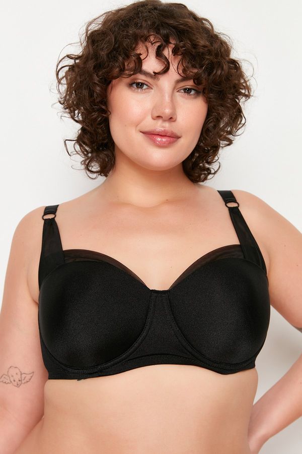 Trendyol Trendyol Curve Black Mesh Detail Compression Balconette Bra