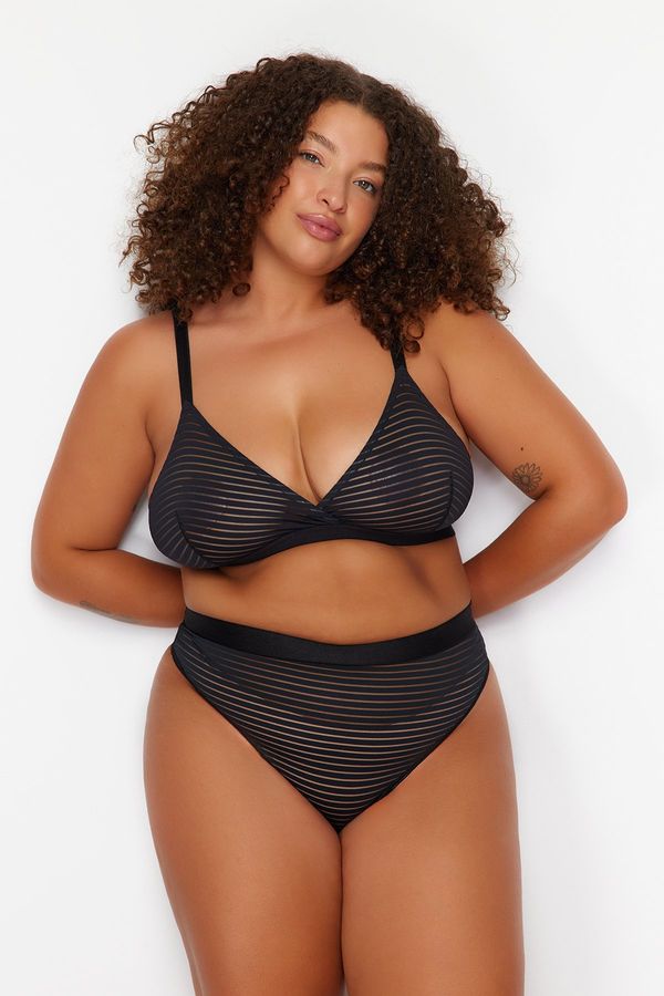 Trendyol Trendyol Curve Black Mesh Striped Underwear Set