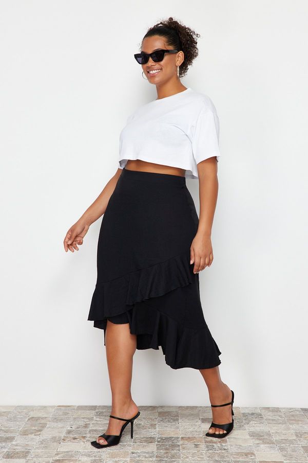 Trendyol Trendyol Curve Black Midi Woven Skirt