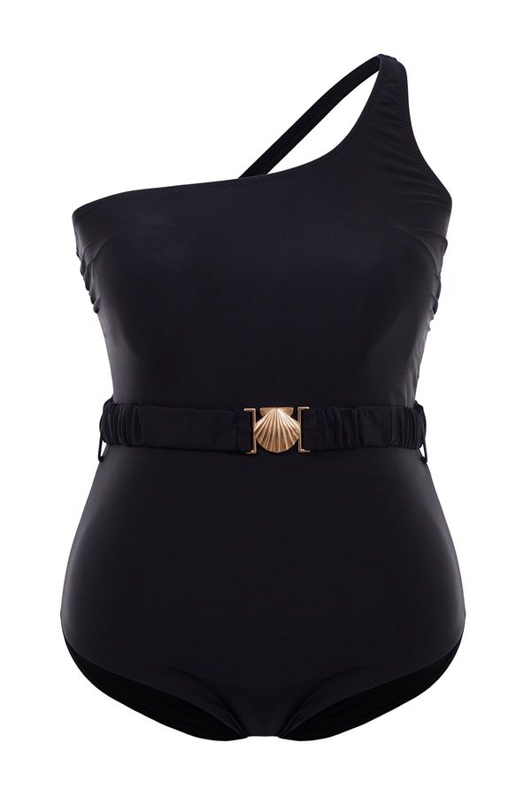 Trendyol Trendyol Curve Black One Shoulder Swimsuit with Accessories & Belt