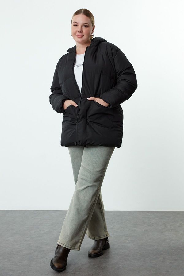 Trendyol Trendyol Curve Black Oversize Fit Hooded Water and Wind Resistant Puffer Jacket