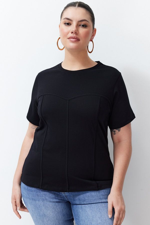 Trendyol Trendyol Curve Black Piping Detailed Knitted T-shirt
