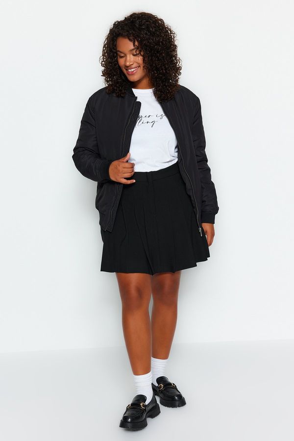 Trendyol Trendyol Curve Black Plain A-Cut/Flare Polyviscon Woven Pleated Plus Size Skirt