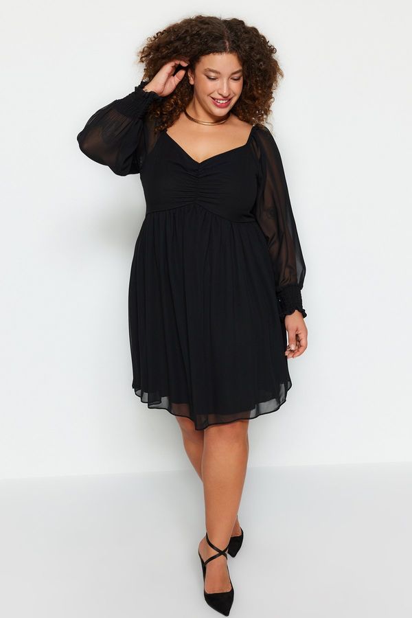 Trendyol Trendyol Curve Black Plain A-line Mini Woven Plus Size Dress