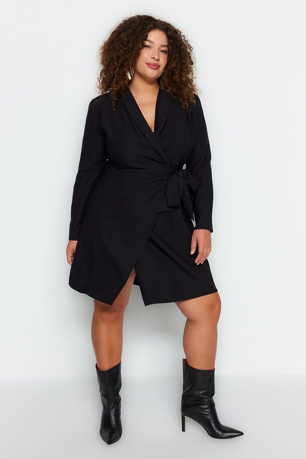 Trendyol Trendyol Curve Black Plain Double Breasted Mini Woven Plus Size Dress