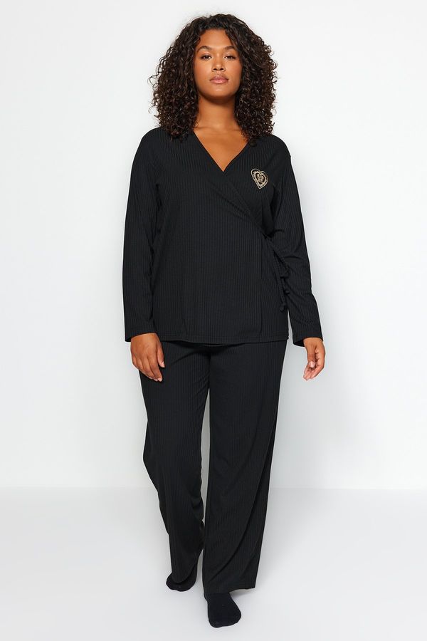 Trendyol Trendyol Curve Black Plain Single Jersey Homewear Plus Size Pajamas Set