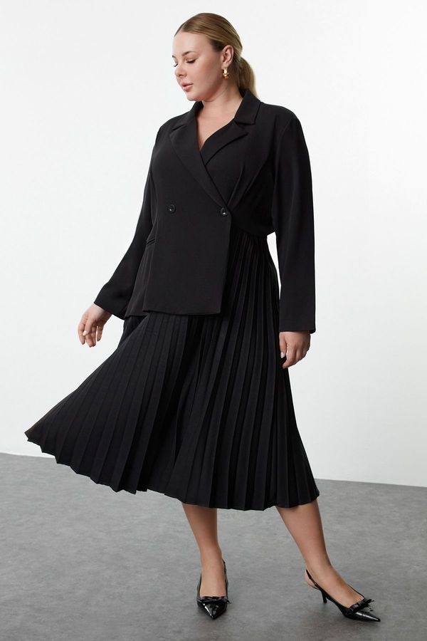 Trendyol Trendyol Curve Black Pleated Skirt Woven Plus Size Jacket Dress