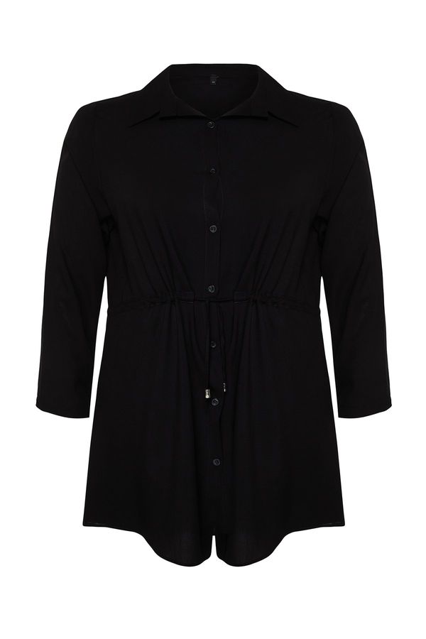 Trendyol Trendyol Curve Black Plus Size Foldable Woven Shirt with Gathered Waist