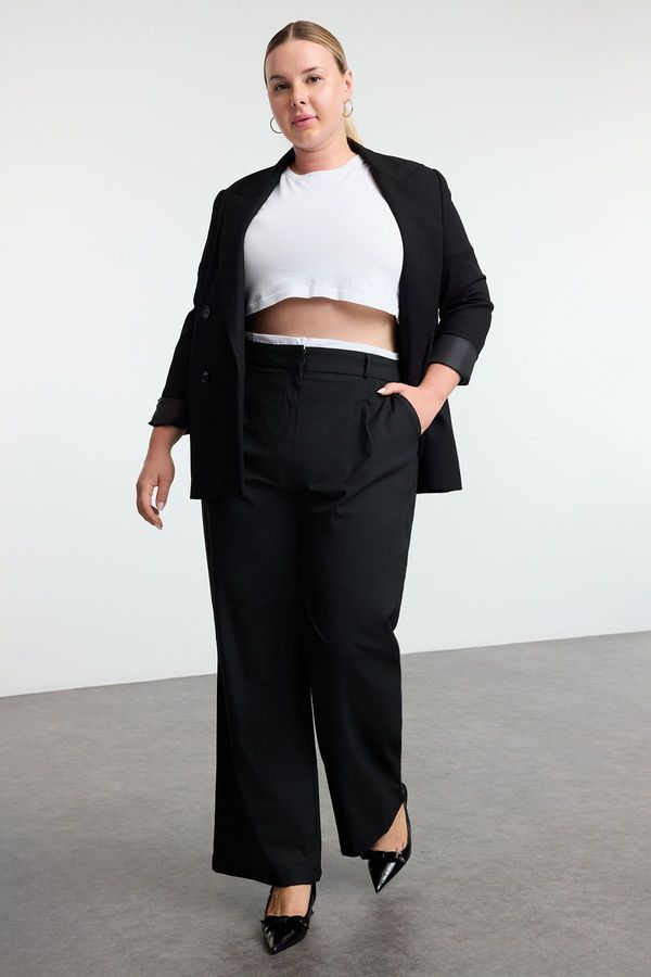 Trendyol Trendyol Curve Black Plus Size Woven Trousers