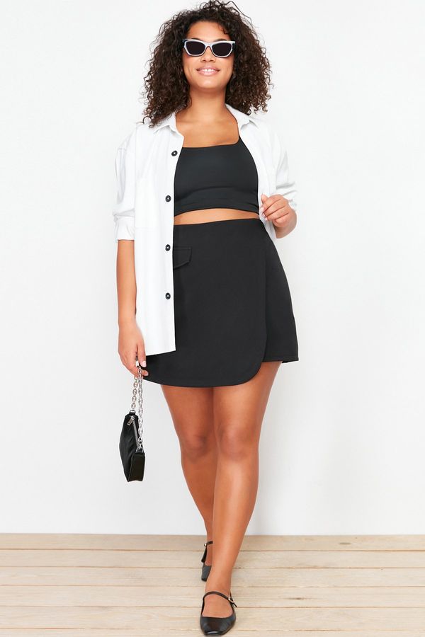 Trendyol Trendyol Curve Black Pocket Detailed Woven Short Skirt