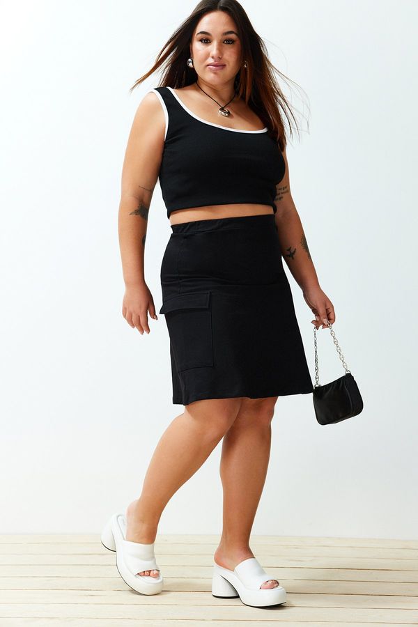 Trendyol Trendyol Curve Black Pocketed Mini Knitted Skirt
