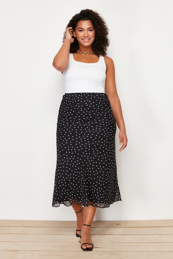 Trendyol Trendyol Curve Black Polka Dot Herringbone Woven Skirt