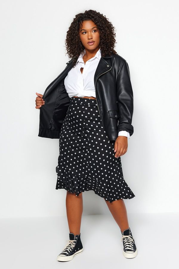 Trendyol Trendyol Curve Black Polka Dot Patterned A-Line Knitted Skirt
