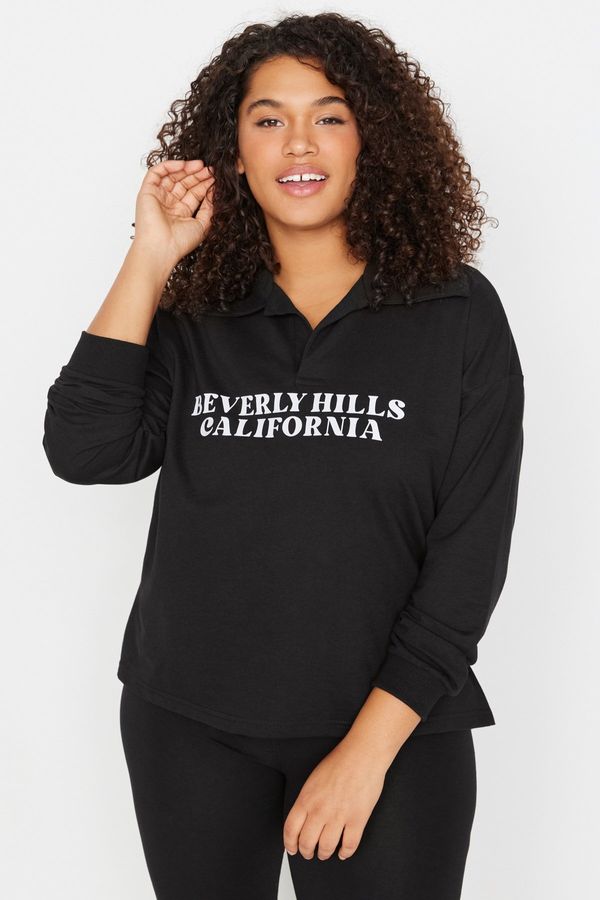 Trendyol Trendyol Curve Black Printed Knitted Thin Sweatshirt