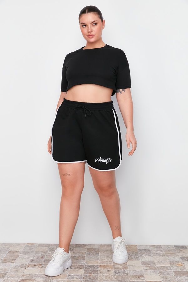 Trendyol Trendyol Curve Black Printed Piping Detailed Knitted Shorts & Bermuda