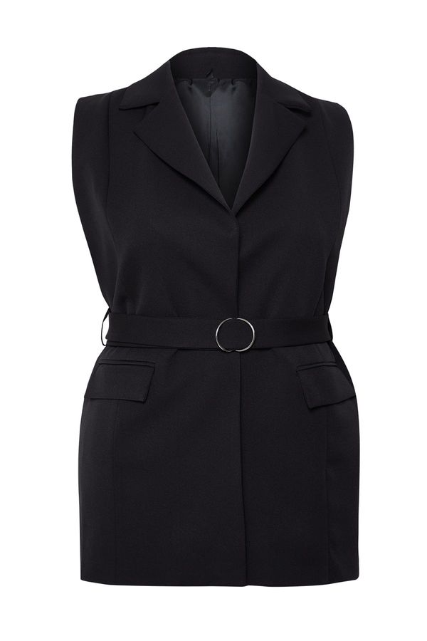 Trendyol Trendyol Curve Black Regular Belted Lined Plus Size Woven Vest