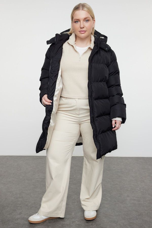 Trendyol Trendyol Curve Black Regular Fit Contrast Lining Detailed Long Puffer Parka Coat