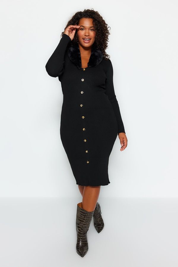 Trendyol Trendyol Curve Black Shearling Collar Knitwear Dress