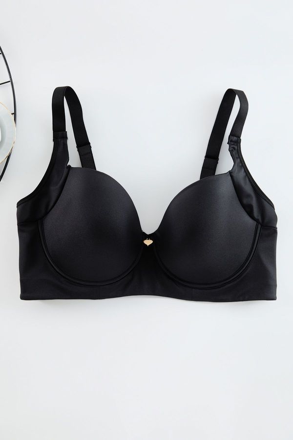 Trendyol Trendyol Curve Black Side-Lifting Heart Accessory Plus Size Bra