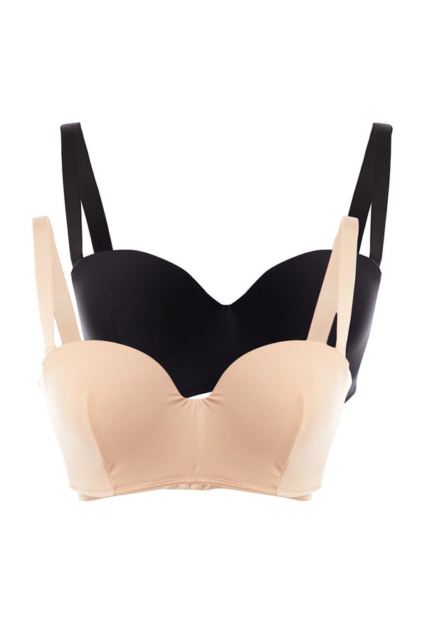 Trendyol Trendyol Curve Black-Skin 2-Pack Thick Detachable Straps Non-Padded Full Cup Balconette Bra