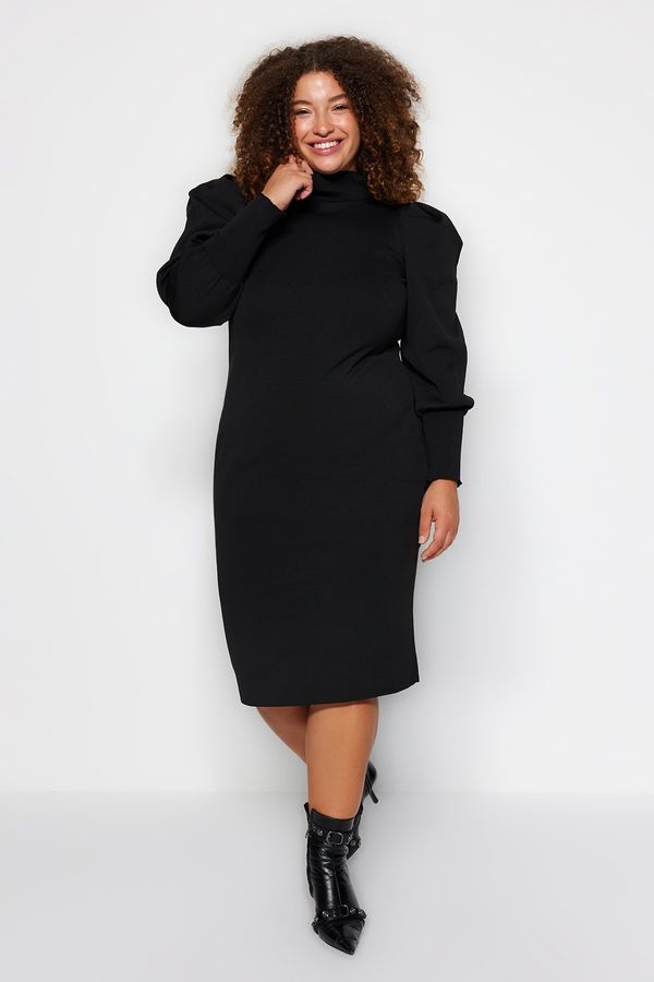 Trendyol Trendyol Curve Black Sleeve Detailed Sweater Dress