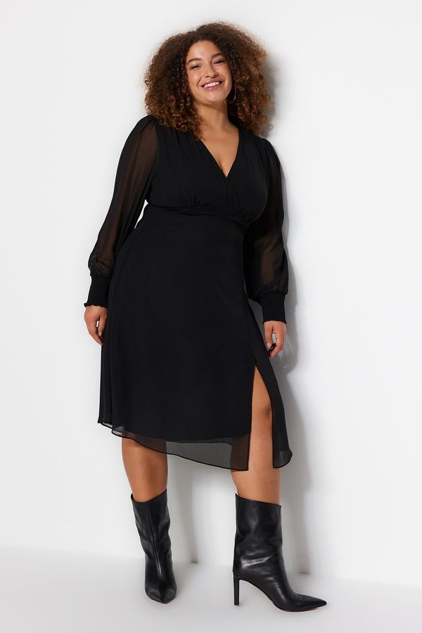 Trendyol Trendyol Curve Black Slit Detailed A-Line/Bell-Woven Dress