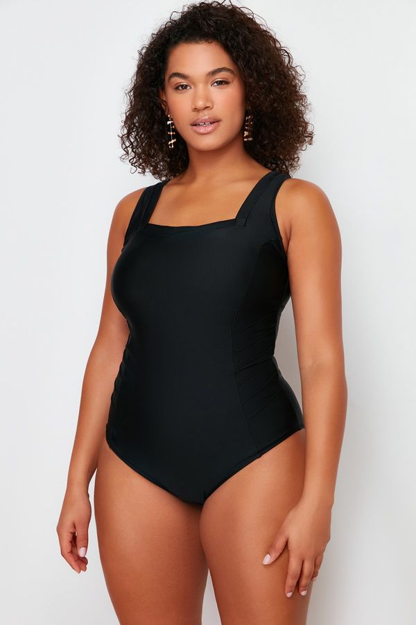 Trendyol Trendyol Curve Black Square Collar Knitted Swimsuit with Recovery Effect
