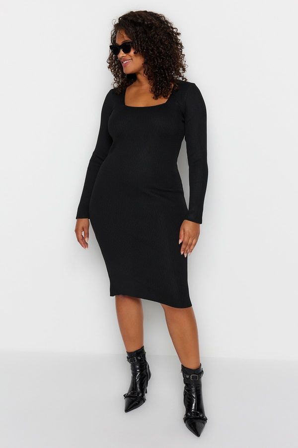 Trendyol Trendyol Curve Black Square Neck Fitted Knitwear Dress