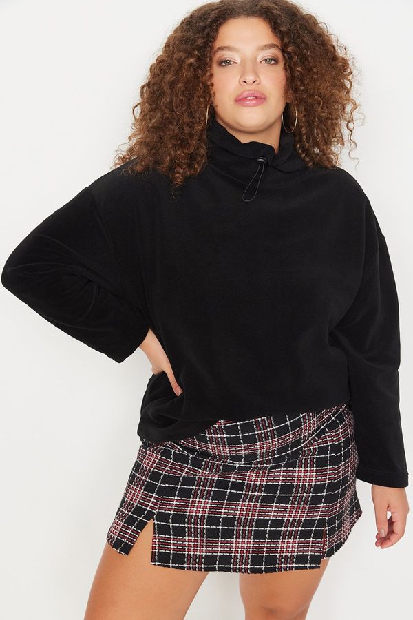 Trendyol Trendyol Curve Black Stand Collar Fleece Knitted Sweatshirt with Stopper