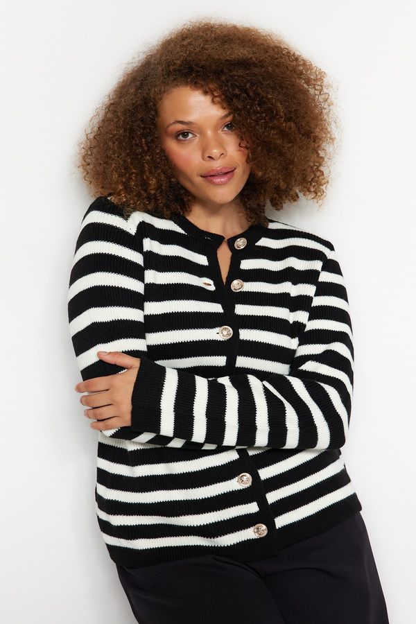 Trendyol Trendyol Curve Black Striped Knitwear Cardigan