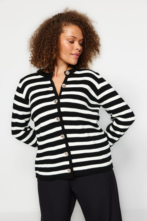Trendyol Trendyol Curve Black Striped Knitwear Cardigan