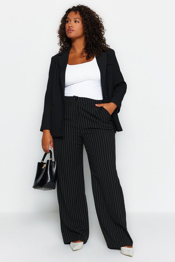 Trendyol Trendyol Curve Black Striped Woven Plus Size Fabric Trousers