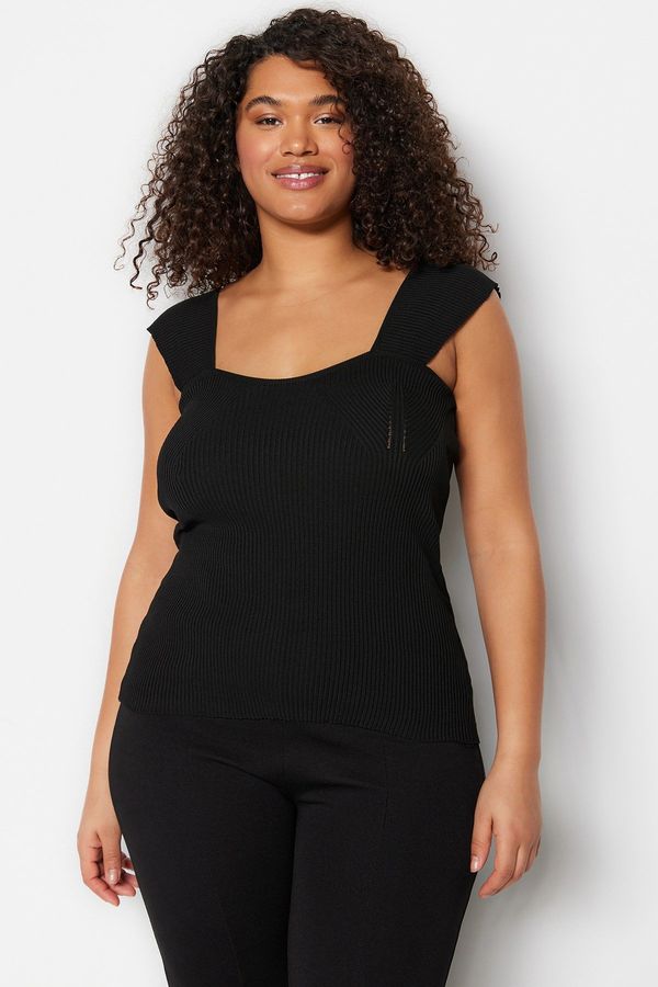 Trendyol Trendyol Curve Black Sweetheart Collar Slim Knitwear Wrap Blouse