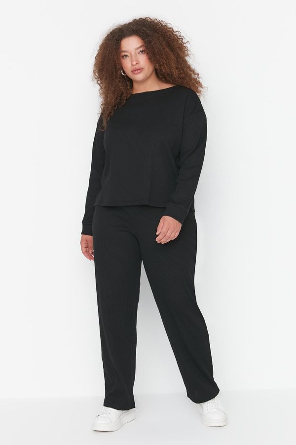 Trendyol Trendyol Curve Black Thessaloniki Knitted Plus Size Pajama Set