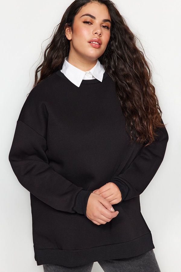 Trendyol Trendyol Curve Black Thick Inner Fleece Slit Oversize Knitted Sweatshirt