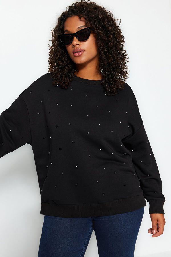 Trendyol Trendyol Curve Black Thick Staple Detailed Knitted Sweatshirt