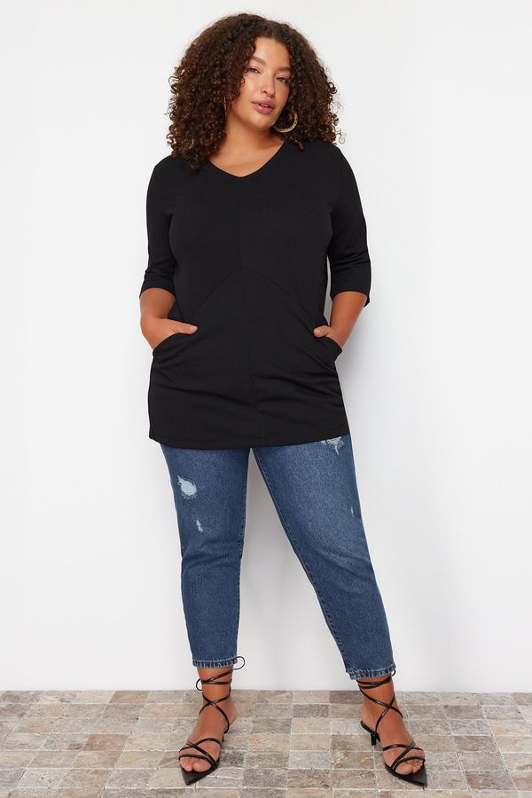 Trendyol Trendyol Curve Black Three-Quarter Sleeve Knitted Blouse