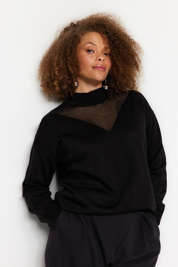 Trendyol Trendyol Curve Black Tulle Detailed Knitwear Sweater