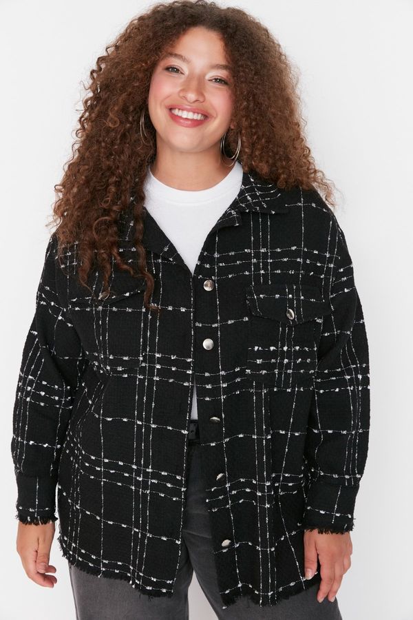 Trendyol Trendyol Curve Black Tweed Long Sleeve Winter Woven Plus Size Shirt/Jacket