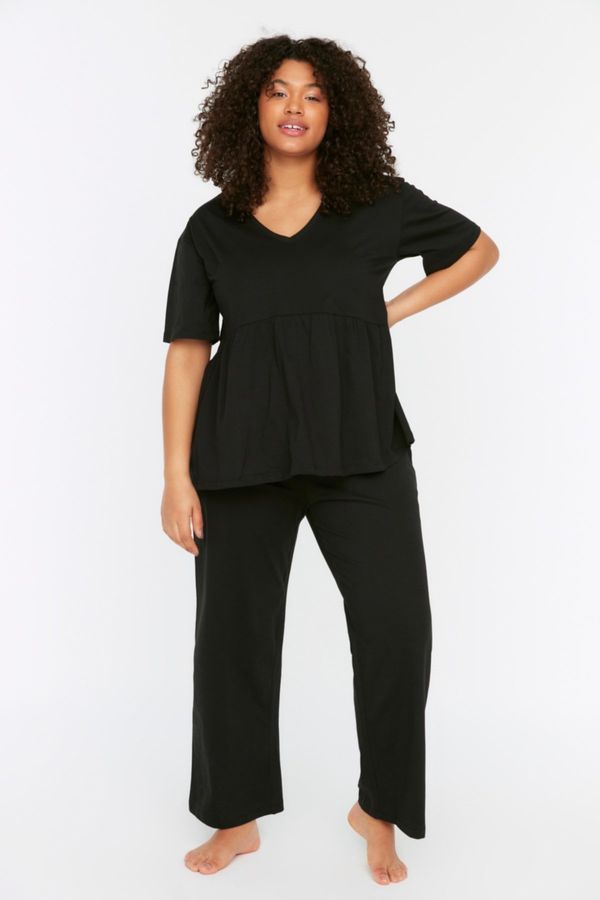 Trendyol Trendyol Curve Black V-Neck Knitted Pajamas Set