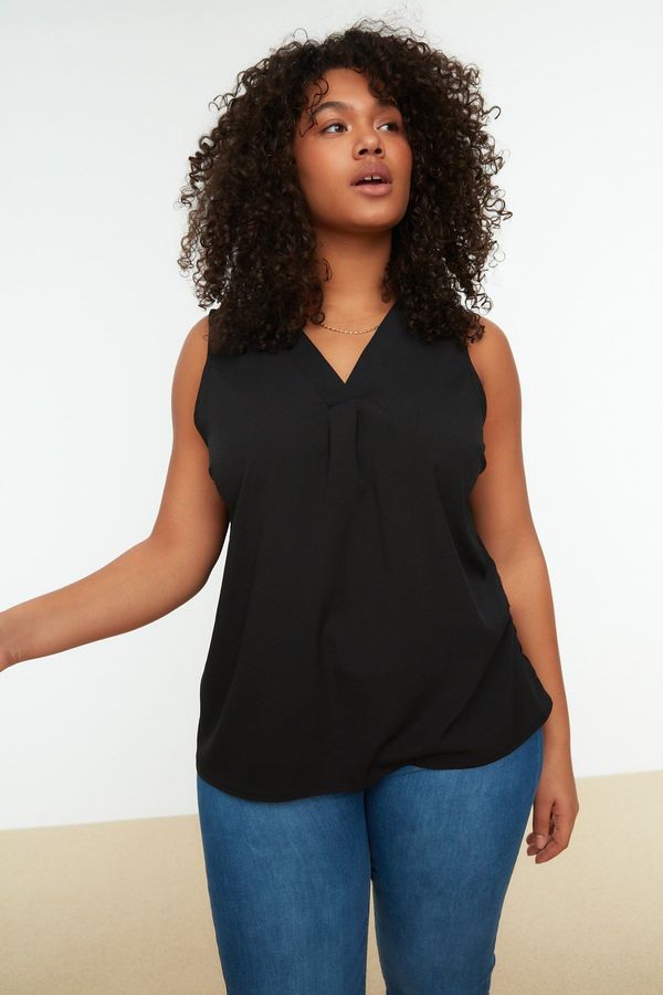 Trendyol Trendyol Curve Black V-Neck Woven Blouse