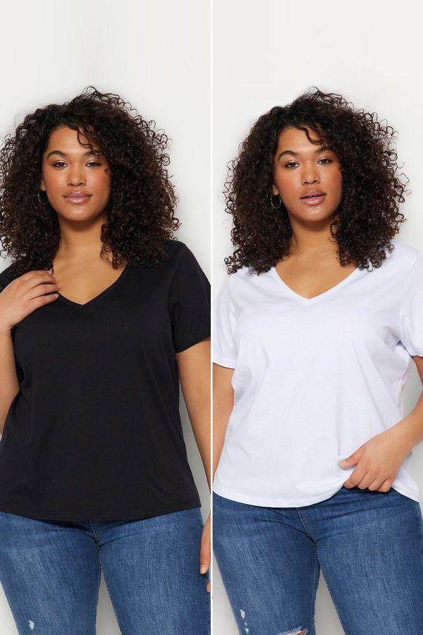 Trendyol Trendyol Curve Black-White 2-Pack Basic 100% Cotton Knitted T-Shirt