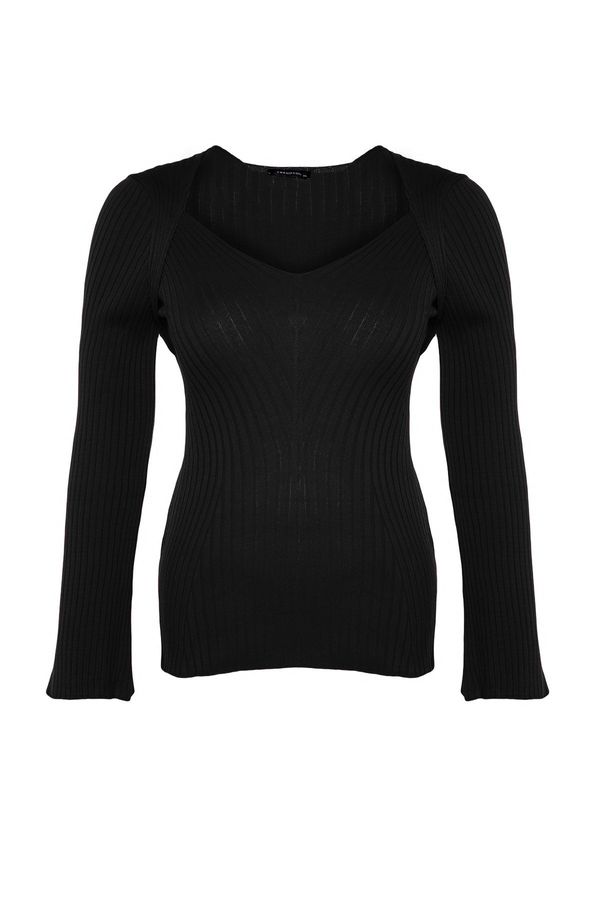 Trendyol Trendyol Curve Black Wide Collar Corduroy Knitwear Sweater