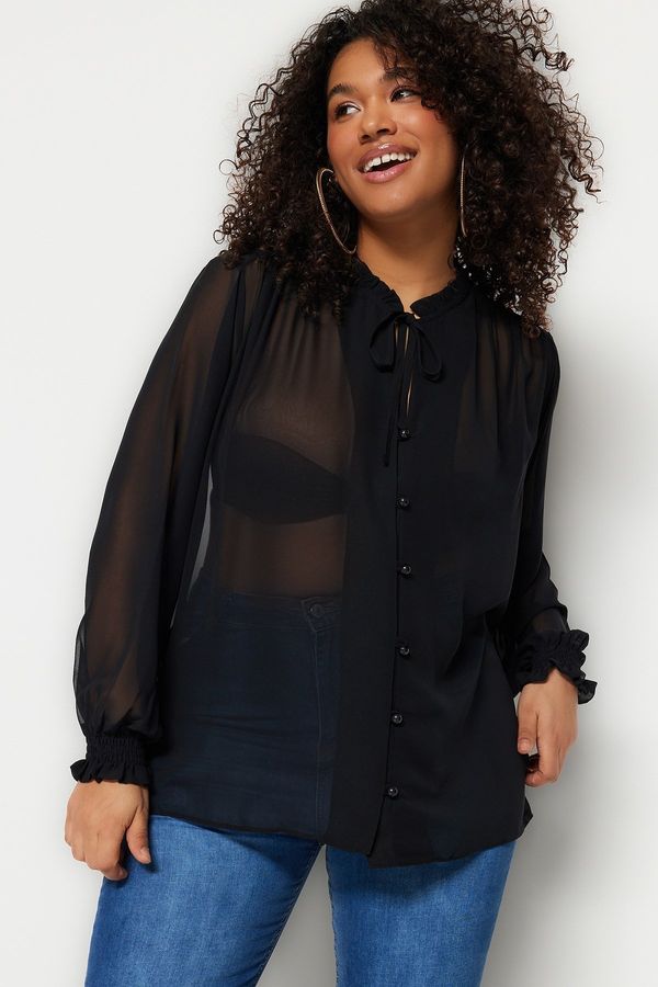 Trendyol Trendyol Curve Black Woven Sleeves Gimped Chiffon Shirt