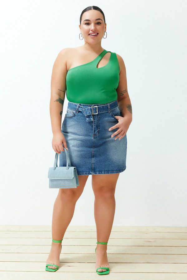 Trendyol Trendyol Curve Blue Belted Mini Denim Skirt