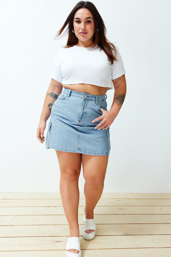 Trendyol Trendyol Curve Blue Cargo Pocket Mini Denim Skirt