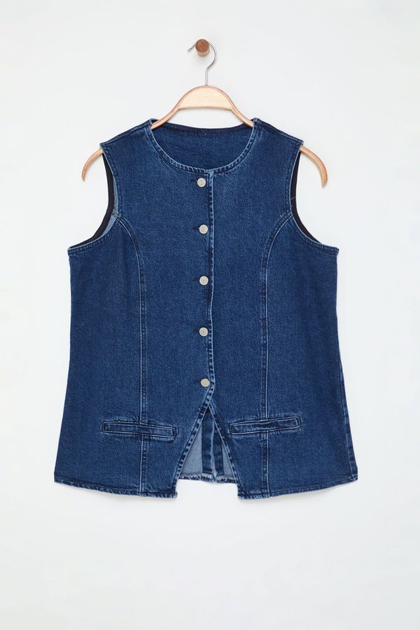 Trendyol Trendyol Curve Blue Crew Neck Plus Size Denim Vest