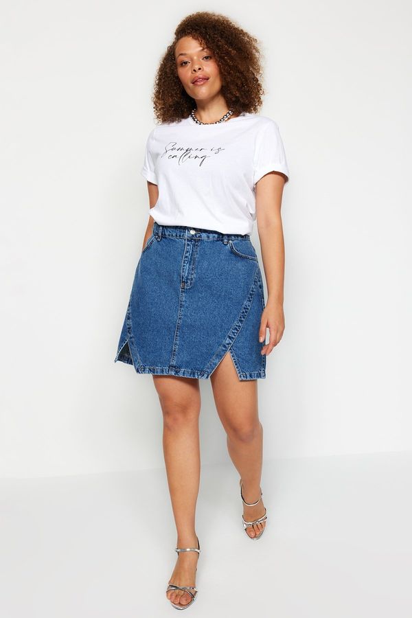 Trendyol Trendyol Curve Blue Double Slit Denim Skirt